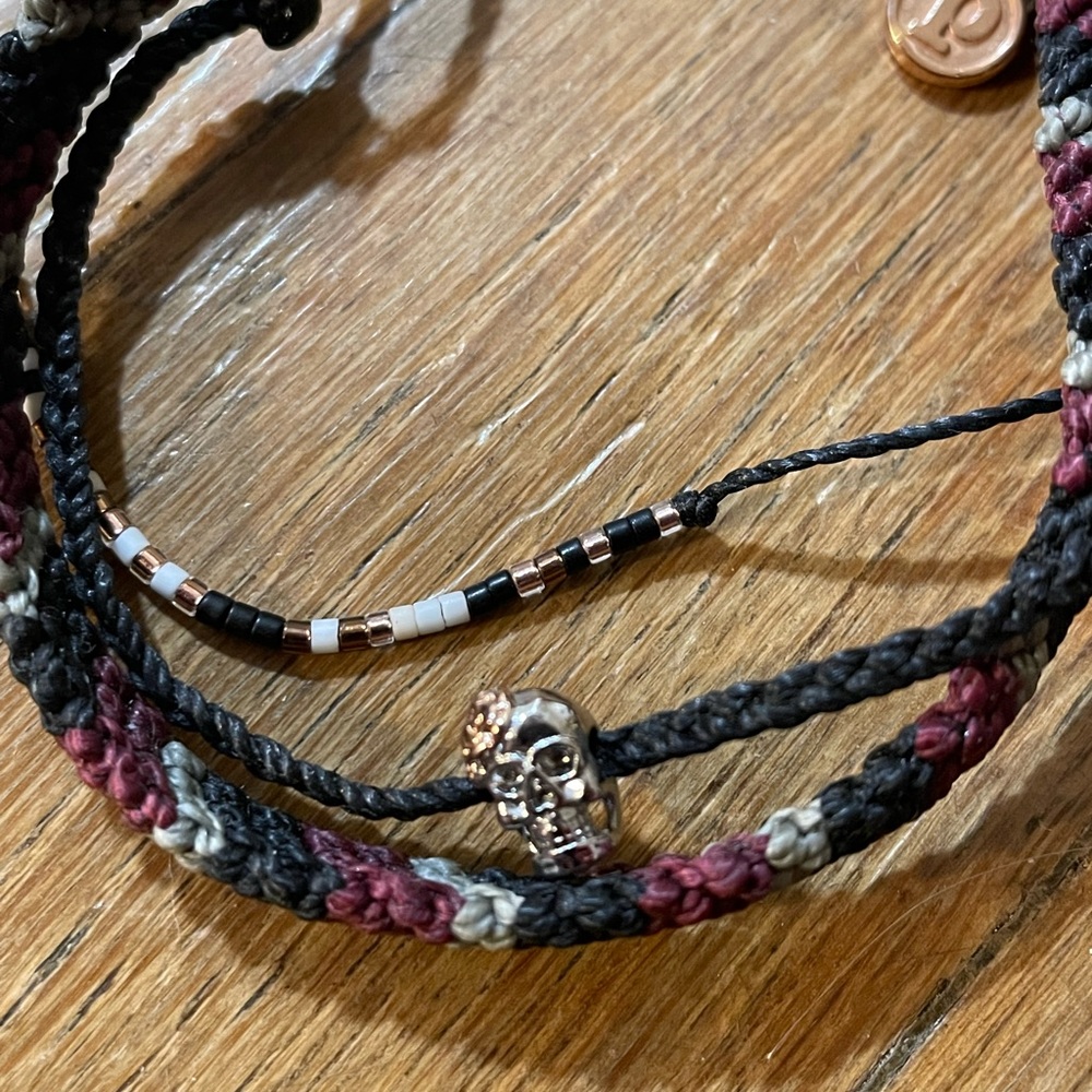 Pura Vida | Skull Bracelet Trio | Black, Gray, Burgundy, Silver, and Copper